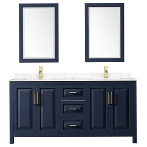 Wyndham Collection WCV252572DBLC2UNSM24 Daria 72 Inch Double Bathroom Vanity in Dark Blue, Light-Vein Carrara Cultured Marble Countertop, Undermount Square Sinks, 24 Inch Mirrors