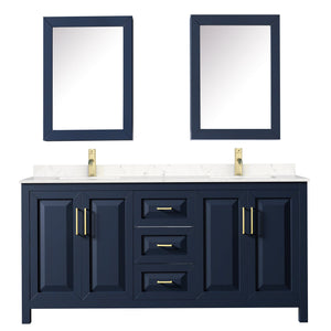 Wyndham Collection WCV252572DBLC2UNSMED Daria 72 Inch Double Bathroom Vanity in Dark Blue, Light-Vein Carrara Cultured Marble Countertop, Undermount Square Sinks, Medicine Cabinets