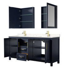 Load image into Gallery viewer, Wyndham Collection WCV252572DBLC2UNSMED Daria 72 Inch Double Bathroom Vanity in Dark Blue, Light-Vein Carrara Cultured Marble Countertop, Undermount Square Sinks, Medicine Cabinets
