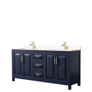 Wyndham Collection WCV252572DBLC2UNSMXX Daria 72 Inch Double Bathroom Vanity in Dark Blue, Light-Vein Carrara Cultured Marble Countertop, Undermount Square Sinks, No Mirror