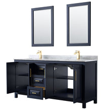 Load image into Gallery viewer, Wyndham Collection WCV252572DBLCMUNSM24 Daria 72 Inch Double Bathroom Vanity in Dark Blue, White Carrara Marble Countertop, Undermount Square Sinks, 24 Inch Mirrors