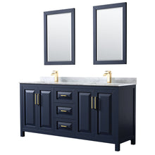 Load image into Gallery viewer, Wyndham Collection WCV252572DBLCMUNSM24 Daria 72 Inch Double Bathroom Vanity in Dark Blue, White Carrara Marble Countertop, Undermount Square Sinks, 24 Inch Mirrors