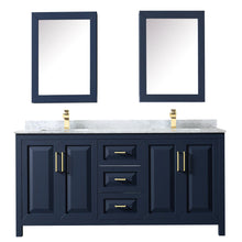 Load image into Gallery viewer, Wyndham Collection WCV252572DBLCMUNSMED Daria 72 Inch Double Bathroom Vanity in Dark Blue, White Carrara Marble Countertop, Undermount Square Sinks, Medicine Cabinets