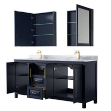 Load image into Gallery viewer, Wyndham Collection WCV252572DBLCMUNSMED Daria 72 Inch Double Bathroom Vanity in Dark Blue, White Carrara Marble Countertop, Undermount Square Sinks, Medicine Cabinets