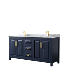 Load image into Gallery viewer, Wyndham Collection WCV252572DBLCMUNSMXX Daria 72 Inch Double Bathroom Vanity in Dark Blue, White Carrara Marble Countertop, Undermount Square Sinks, No Mirror