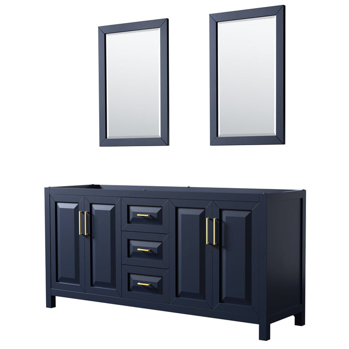Wyndham Collection WCV252572DBLCXSXXM24 Daria 72 Inch Double Bathroom Vanity in Dark Blue, No Countertop, No Sink, 24 Inch Mirrors