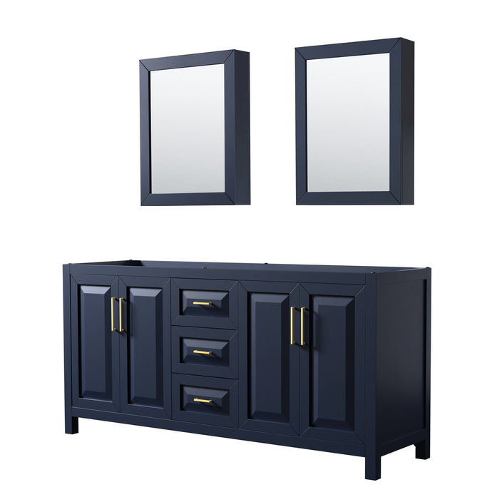 Wyndham Collection WCV252572DBLCXSXXMED Daria 72 Inch Double Bathroom Vanity in Dark Blue, No Countertop, No Sink, Medicine Cabinets