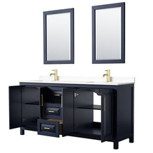 Load image into Gallery viewer, Wyndham Collection WCV252572DBLWCUNSM24 Daria 72 Inch Double Bathroom Vanity in Dark Blue, White Cultured Marble Countertop, Undermount Square Sinks, 24 Inch Mirrors