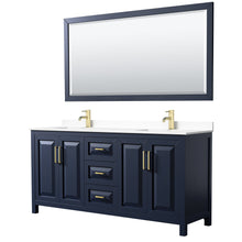 Load image into Gallery viewer, Wyndham Collection WCV252572DBLWCUNSM70 Daria 72 Inch Double Bathroom Vanity in Dark Blue, White Cultured Marble Countertop, Undermount Square Sinks, 70 Inch Mirror