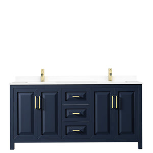 Wyndham Collection WCV252572DBLWCUNSMXX Daria 72 Inch Double Bathroom Vanity in Dark Blue, White Cultured Marble Countertop, Undermount Square Sinks, No Mirror