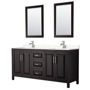 Wyndham Collection WCV252572DDEC2UNSM24 Daria 72 Inch Double Bathroom Vanity in Dark Espresso, Light-Vein Carrara Cultured Marble Countertop, Undermount Square Sinks, 24 Inch Mirrors