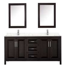 Load image into Gallery viewer, Wyndham Collection WCV252572DDEC2UNSMED Daria 72 Inch Double Bathroom Vanity in Dark Espresso, Light-Vein Carrara Cultured Marble Countertop, Undermount Square Sinks, Medicine Cabinets