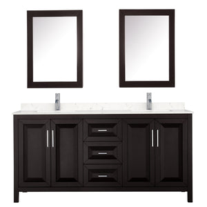 Wyndham Collection WCV252572DDEC2UNSMED Daria 72 Inch Double Bathroom Vanity in Dark Espresso, Light-Vein Carrara Cultured Marble Countertop, Undermount Square Sinks, Medicine Cabinets