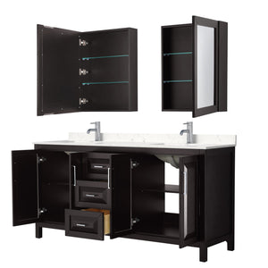 Wyndham Collection WCV252572DDEC2UNSMED Daria 72 Inch Double Bathroom Vanity in Dark Espresso, Light-Vein Carrara Cultured Marble Countertop, Undermount Square Sinks, Medicine Cabinets