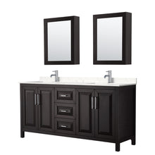 Load image into Gallery viewer, Wyndham Collection WCV252572DDEC2UNSMED Daria 72 Inch Double Bathroom Vanity in Dark Espresso, Light-Vein Carrara Cultured Marble Countertop, Undermount Square Sinks, Medicine Cabinets