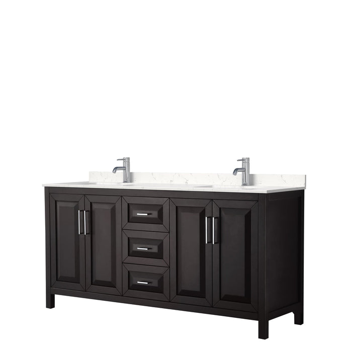 Wyndham Collection WCV252572DDEC2UNSMXX Daria 72 Inch Double Bathroom Vanity in Dark Espresso, Light-Vein Carrara Cultured Marble Countertop, Undermount Square Sinks, No Mirror