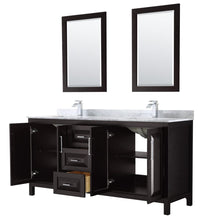 Load image into Gallery viewer, Wyndham Collection WCV252572DDECMUNSM24 Daria 72 Inch Double Bathroom Vanity in Dark Espresso, White Carrara Marble Countertop, Undermount Square Sinks, and 24 Inch Mirrors