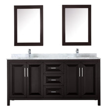 Load image into Gallery viewer, Wyndham Collection WCV252572DDECMUNSMED Daria 72 Inch Double Bathroom Vanity in Dark Espresso, White Carrara Marble Countertop, Undermount Square Sinks, and Medicine Cabinets