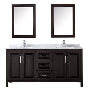 Wyndham Collection WCV252572DDECMUNSMED Daria 72 Inch Double Bathroom Vanity in Dark Espresso, White Carrara Marble Countertop, Undermount Square Sinks, and Medicine Cabinets