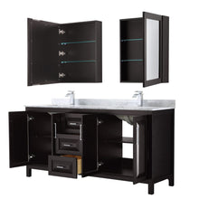 Load image into Gallery viewer, Wyndham Collection WCV252572DDECMUNSMED Daria 72 Inch Double Bathroom Vanity in Dark Espresso, White Carrara Marble Countertop, Undermount Square Sinks, and Medicine Cabinets