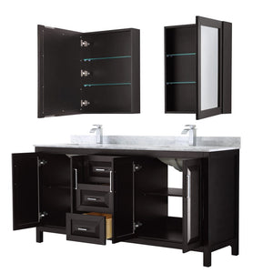 Wyndham Collection WCV252572DDECMUNSMED Daria 72 Inch Double Bathroom Vanity in Dark Espresso, White Carrara Marble Countertop, Undermount Square Sinks, and Medicine Cabinets