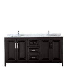 Load image into Gallery viewer, Wyndham Collection WCV252572DDECMUNSMXX Daria 72 Inch Double Bathroom Vanity in Dark Espresso, White Carrara Marble Countertop, Undermount Square Sinks, and No Mirror