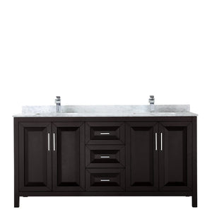 Wyndham Collection WCV252572DDECMUNSMXX Daria 72 Inch Double Bathroom Vanity in Dark Espresso, White Carrara Marble Countertop, Undermount Square Sinks, and No Mirror