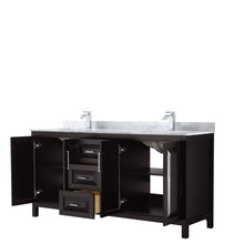 Load image into Gallery viewer, Wyndham Collection WCV252572DDECMUNSMXX Daria 72 Inch Double Bathroom Vanity in Dark Espresso, White Carrara Marble Countertop, Undermount Square Sinks, and No Mirror