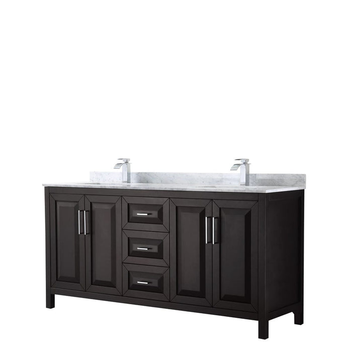 Wyndham Collection WCV252572DDECMUNSMXX Daria 72 Inch Double Bathroom Vanity in Dark Espresso, White Carrara Marble Countertop, Undermount Square Sinks, and No Mirror