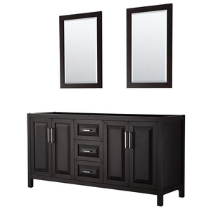 Wyndham Collection WCV252572DDECXSXXM24 Daria 72 Inch Double Bathroom Vanity in Dark Espresso, No Countertop, No Sink, and 24 Inch Mirrors