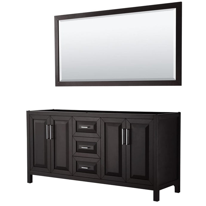 Wyndham Collection WCV252572DDECXSXXM70 Daria 72 Inch Double Bathroom Vanity in Dark Espresso, No Countertop, No Sink, and 70 Inch Mirror