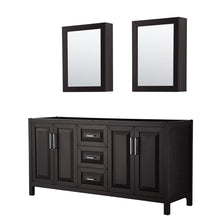 Load image into Gallery viewer, Wyndham Collection WCV252572DDECXSXXMED Daria 72 Inch Double Bathroom Vanity in Dark Espresso, No Countertop, No Sink, and Medicine Cabinets