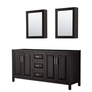 Wyndham Collection WCV252572DDECXSXXMED Daria 72 Inch Double Bathroom Vanity in Dark Espresso, No Countertop, No Sink, and Medicine Cabinets