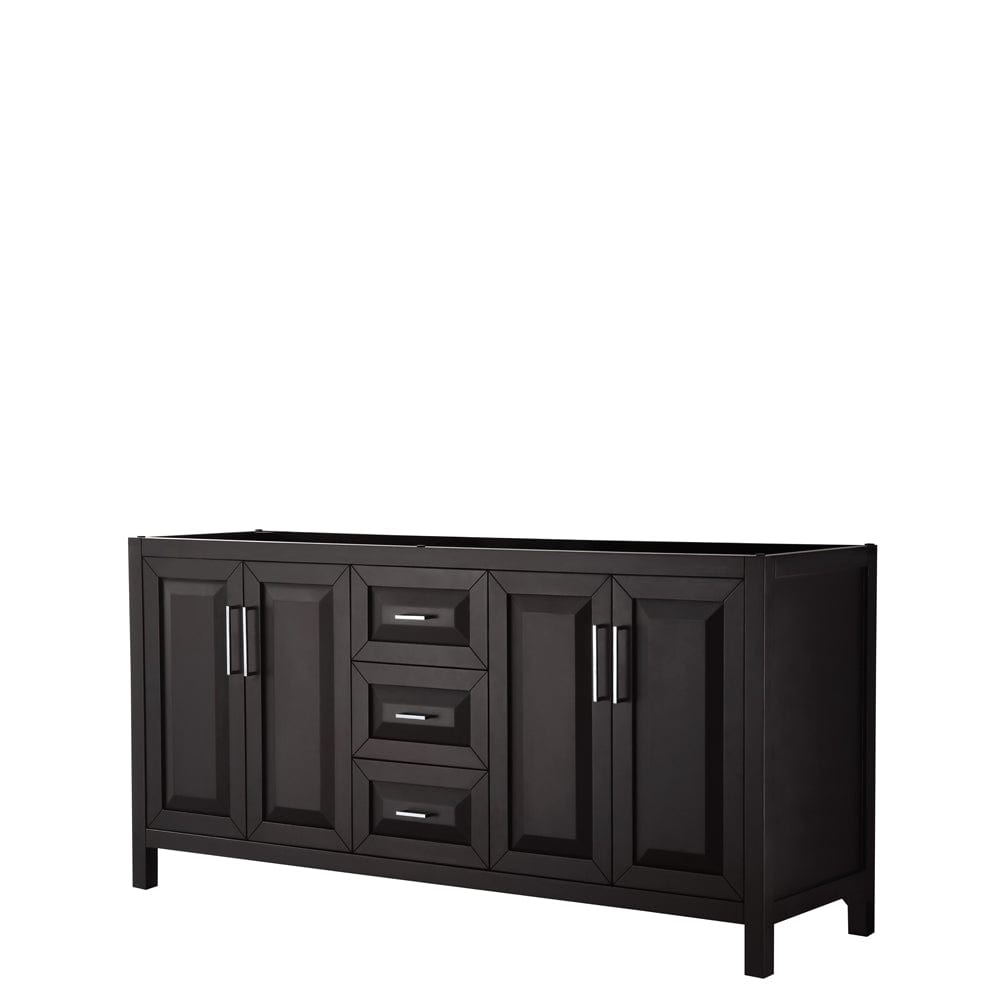Wyndham Collection WCV252572DDECXSXXMXX Daria 72 Inch Double Bathroom Vanity in Dark Espresso, No Countertop, No Sink, and No Mirror