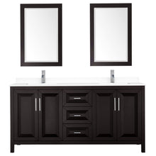 Load image into Gallery viewer, Wyndham Collection WCV252572DDEWCUNSM24 Daria 72 Inch Double Bathroom Vanity in Dark Espresso, White Cultured Marble Countertop, Undermount Square Sinks, 24 Inch Mirrors