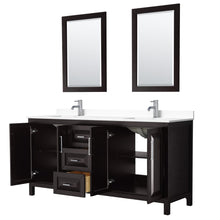 Load image into Gallery viewer, Wyndham Collection WCV252572DDEWCUNSM24 Daria 72 Inch Double Bathroom Vanity in Dark Espresso, White Cultured Marble Countertop, Undermount Square Sinks, 24 Inch Mirrors