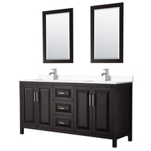 Load image into Gallery viewer, Wyndham Collection WCV252572DDEWCUNSM24 Daria 72 Inch Double Bathroom Vanity in Dark Espresso, White Cultured Marble Countertop, Undermount Square Sinks, 24 Inch Mirrors