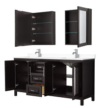 Load image into Gallery viewer, Wyndham Collection WCV252572DDEWCUNSMED Daria 72 Inch Double Bathroom Vanity in Dark Espresso, White Cultured Marble Countertop, Undermount Square Sinks, Medicine Cabinets