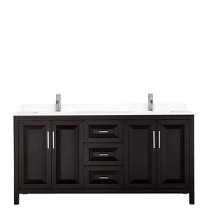 Wyndham Collection WCV252572DDEWCUNSMXX Daria 72 Inch Double Bathroom Vanity in Dark Espresso, White Cultured Marble Countertop, Undermount Square Sinks, No Mirror