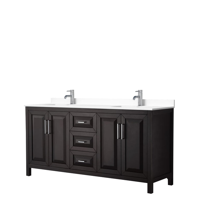 Wyndham Collection WCV252572DDEWCUNSMXX Daria 72 Inch Double Bathroom Vanity in Dark Espresso, White Cultured Marble Countertop, Undermount Square Sinks, No Mirror