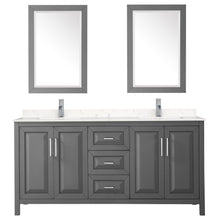 Load image into Gallery viewer, Wyndham Collection WCV252572DKGC2UNSM24 Daria 72 Inch Double Bathroom Vanity in Dark Gray, Light-Vein Carrara Cultured Marble Countertop, Undermount Square Sinks, 24 Inch Mirrors