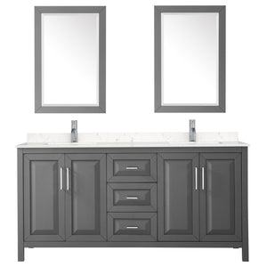 Wyndham Collection WCV252572DKGC2UNSM24 Daria 72 Inch Double Bathroom Vanity in Dark Gray, Light-Vein Carrara Cultured Marble Countertop, Undermount Square Sinks, 24 Inch Mirrors