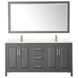 Wyndham Collection WCV252572DKGC2UNSM70 Daria 72 Inch Double Bathroom Vanity in Dark Gray, Light-Vein Carrara Cultured Marble Countertop, Undermount Square Sinks, 70 Inch Mirror
