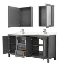 Load image into Gallery viewer, Wyndham Collection WCV252572DKGC2UNSMED Daria 72 Inch Double Bathroom Vanity in Dark Gray, Light-Vein Carrara Cultured Marble Countertop, Undermount Square Sinks, Medicine Cabinets
