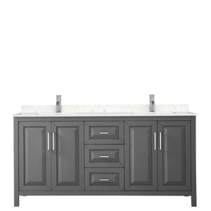 Wyndham Collection WCV252572DKGC2UNSMXX Daria 72 Inch Double Bathroom Vanity in Dark Gray, Light-Vein Carrara Cultured Marble Countertop, Undermount Square Sinks, No Mirror