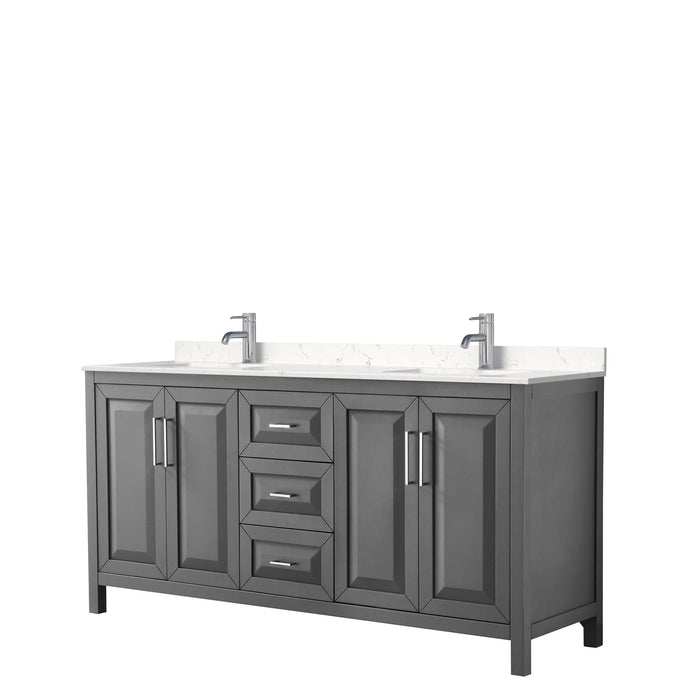 Wyndham Collection WCV252572DKGC2UNSMXX Daria 72 Inch Double Bathroom Vanity in Dark Gray, Light-Vein Carrara Cultured Marble Countertop, Undermount Square Sinks, No Mirror