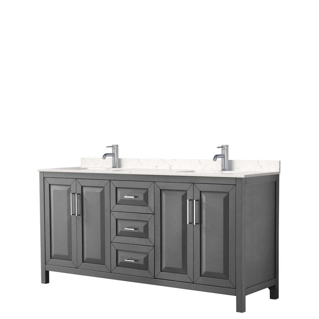 Wyndham Collection WCV252572DKGC2UNSMXX Daria 72 Inch Double Bathroom Vanity in Dark Gray, Light-Vein Carrara Cultured Marble Countertop, Undermount Square Sinks, No Mirror