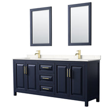 Load image into Gallery viewer, Wyndham Collection WCV252580DBLC2UNSM24 Daria 80 Inch Double Bathroom Vanity in Dark Blue, Light-Vein Carrara Cultured Marble Countertop, Undermount Square Sinks, 24 Inch Mirrors