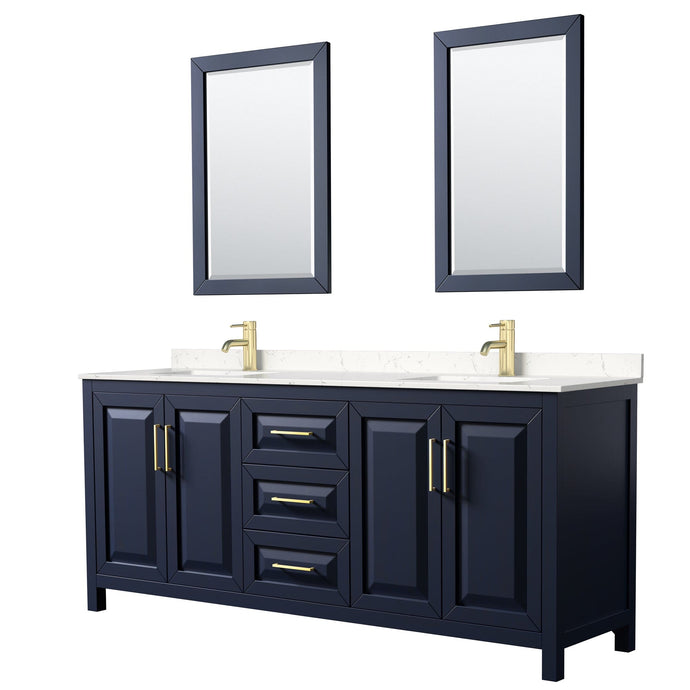Wyndham Collection WCV252580DBLC2UNSM24 Daria 80 Inch Double Bathroom Vanity in Dark Blue, Light-Vein Carrara Cultured Marble Countertop, Undermount Square Sinks, 24 Inch Mirrors