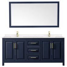 Load image into Gallery viewer, Wyndham Collection WCV252580DBLC2UNSM70 Daria 80 Inch Double Bathroom Vanity in Dark Blue, Light-Vein Carrara Cultured Marble Countertop, Undermount Square Sinks, 70 Inch Mirror